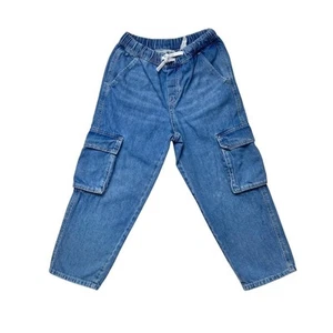 H&M Kids Denim Cargo Jogger Pants 6X Unisex Elastic Waist Drawstring Cotton - Picture 1 of 7