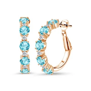 3.87 Ct Round Swiss Blue Topaz White Topaz 18K Rose Gold Plated Silver Earrings - Picture 1 of 4