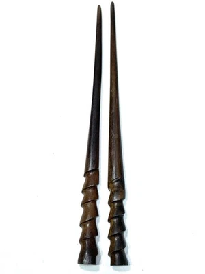 Boho Wood Organic Pair Spiral Prong Hair Sticks Hairfork Updo Bun Middle Eastern - Image 1 of 4