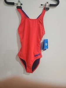 Arena One Piece Madison Fluo Red-Neon Blue Swimsuit for Girls  Size 24  - Picture 1 of 4