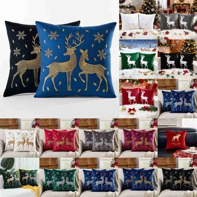 US Weihnachten Samt Kissenbezug Xmas Kissenbezüge Sofa Wohndeko Rentier 18 Zoll - Bild 1 von 4