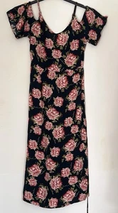 Topshop Black Floral Cold Shoulder Dress Size 8 - Picture 1 of 8