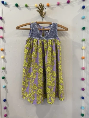 Vestido Floral Rosa Pollo 🐓 NY Niña Verde Púrpura Lentejuelas Elegante 7 Años Foto 1 de 4