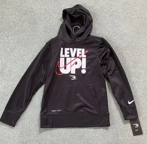 NWT Boy’s Black Nike “LEVEL UP!” Dri-Fit Pullover Hoodie Sweatshirt Size L - Picture 1 of 10