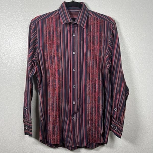 Visconti Uomo Red Navy Stripe Men's S Long Sleeve Cotton Modal Shirt Embroidered - Picture 1 of 8