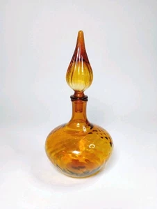 Empoli strukturiert Bernstein Geist Flasche Dekanter Flammenförmiger Stopfen Italien 13"  - Bild 1 von 19