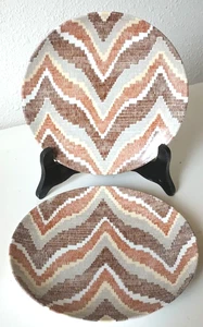 Set 2: Fitz & Floyd Flame Stitch SALAD PLATES 7 5/8” Geometric Lines Browns& Gra - Picture 1 of 4
