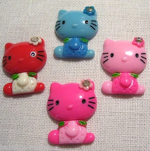 LOT (2 ou 4) Grands EMBELLISSEMENTS résine - CHAT KITTY ASSIS * 24 x 30 mm * R02 - Picture 1 of 6