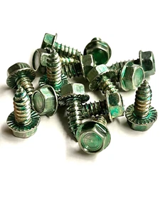 (100) 1/4 #14 X 5/8 Hex Washer Head Serrated Flange Sheet Metal Screw Green Zinc - Picture 1 of 7