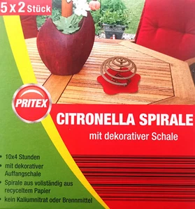 2 x Pritex CITRONELLA SPIRALE mit Schale für Balkon, Terasse, Garten, Campting - Bild 1 von 4