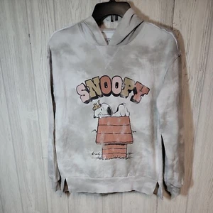 Peanuts Size Small Gray/White Wash Snoopy & Woodstock Hooded Sweatshirt - Picture 1 of 8