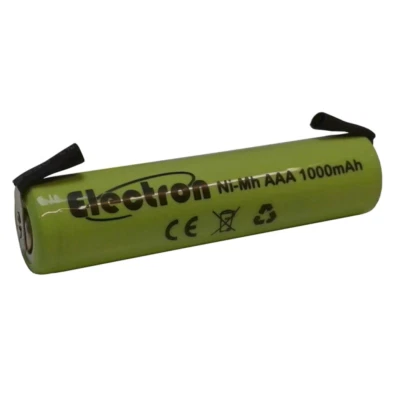 ELECTRON Pila Batteria Mini stilo AAA 1000mAh ricaricabile NiMh Ni-Mh lamelle a saldare