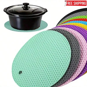 4Pcs Round Silicone Trivet Mats Heat Resistant Non-Slip Hot Pot Pads for Kitchen - Picture 1 of 11