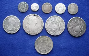 10 Silver Mexico Coins - 1744-1920 - 9 Reales & 1 Peso - Free Shipping - Picture 1 of 22