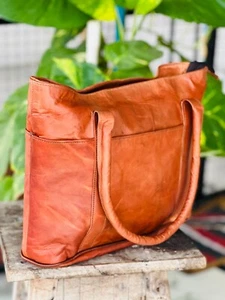 14" Women's Genuine Reliable Goat Leather Tote Shopping Top Choice Gift - Picture 1 of 5