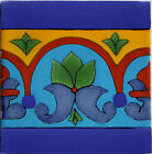 4.2x4.2 9 pcs Aqua Border Talavera Mexican Clay Tile Handmade Talavera Backsplas
