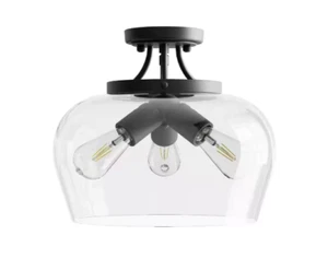 Merra 14 in. 3-Light Matte Black Semi-Flush Mount with Clear Glass Shade - Picture 1 of 7