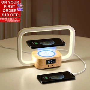 Table Lamp with Wireless Charger: Touch Bedside Lamp with USB Port, Clock, Night - Picture 1 of 12
