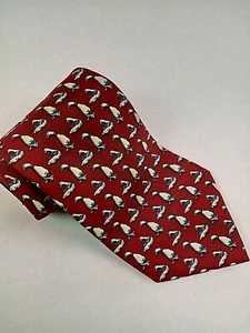 Salvatore Ferragamo Neck Tie Mallard Duck Pattern Maroon Base Silk Italy - Picture 1 of 12