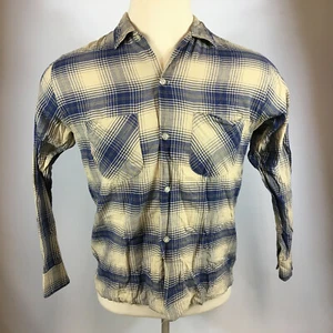 Rare Vintage 40s 50s Penneys Shadow Plaid Gabardine Rockabilly Button Shirt Surf - Picture 1 of 7