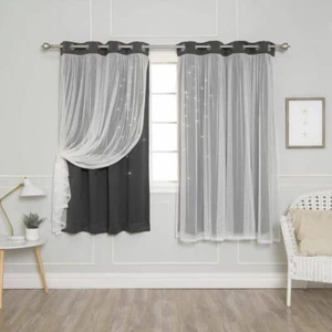 Best Home Fashion Grommet Overlay Blackout Curtain 52" x 63" Polyester Dark Grey - Picture 1 of 7
