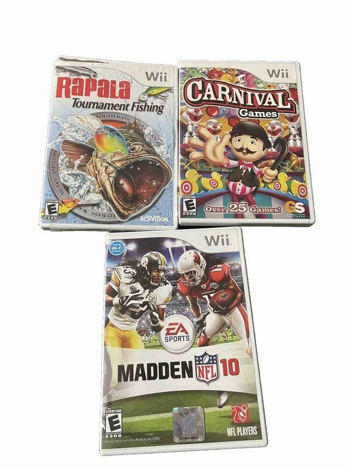 You Get All  3 games For Wii. Carnival,madden NFL 10 , Rapala Tournament Fishing - Image 1 of 1