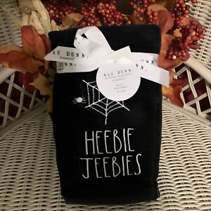 Rae Dunn By Magenta Halloween Heebie Jeebies Spider Embroidered Hand Towels NEW