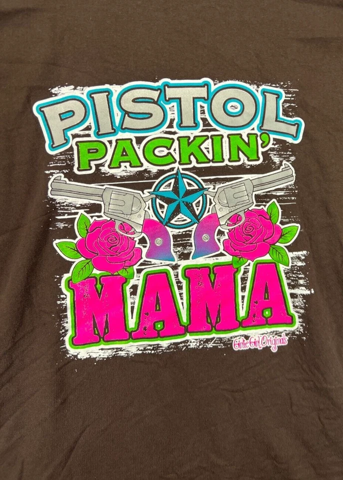 Girlie Girl Pistol Packing Mama T Shirt Womens 2XL Brown Heavy Graphic Ladies - Image 1 of 4