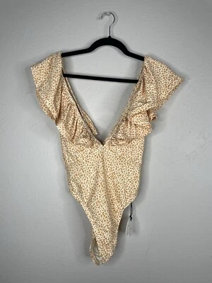 Tularosa Giamina Cheetah Leopard Print One Piece Swim Size M Ruffle High Cut NWT - Image 1 of 4