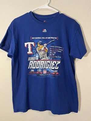 Texas Rangers Shirt Adult Medium Blue Ivan Rodriguez 2017 Hall Of Fame Mens - Image 1 of 4