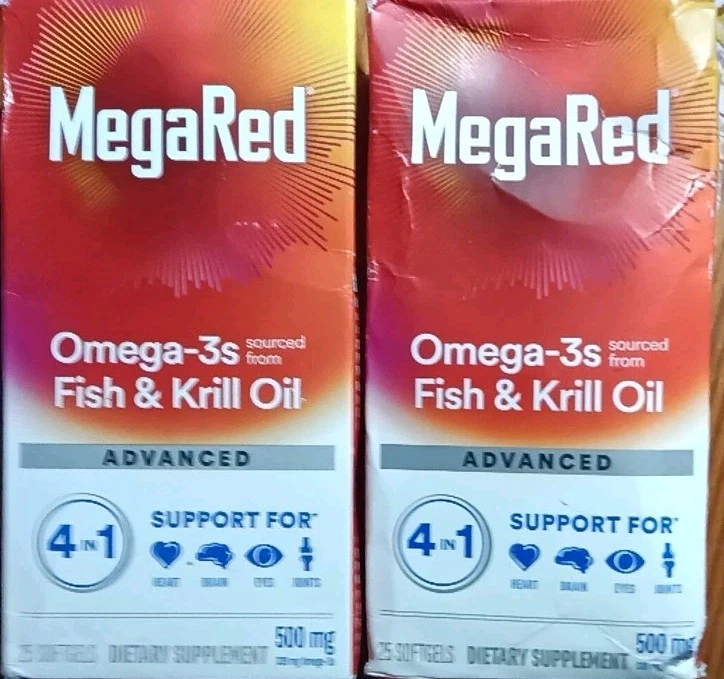 3Pk MegaRed Omega-3s Fish & Krill Oil Advanced 25 Gels Ea Exp 3/26 &