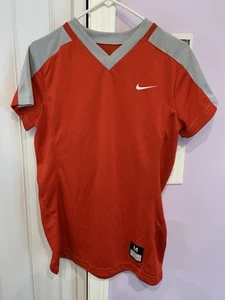 Nike Team Softball Blank Practice Jersey Shirt Youth Sz M Red Gray Trim - Picture 1 of 6