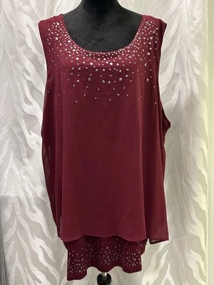 Nuevo con etiquetas Top Avenue Talla Grande Granate Adornado Transparente Capas Abertura Trasera 30/32 Foto 1 de 4