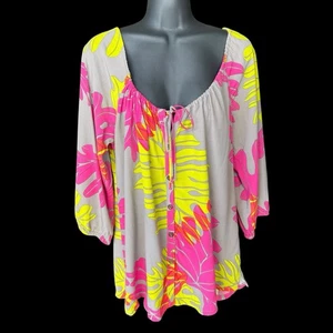 Manuhealii blouse top button front 3/4 sleeve Rayon Medium - Picture 1 of 8