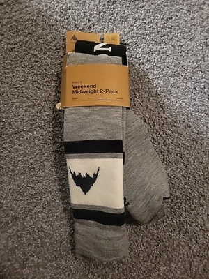 Meias de esqui Burton Weekend peso médio snowboard pacote com 2 preto cinza masculino grande 10,5-13,5 - Imagem 1 de 3