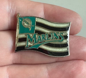 Vintage Florida Marlins MLB Baseball Enamel Flag Lapel Hat Pin Badge Teal Black - Picture 1 of 3