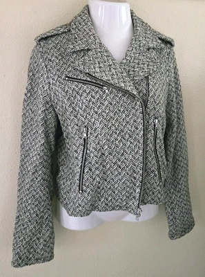 GAP 2013 Women's Wool Blend Herringbone Lined Zippered Moto Jacket Coat XL - Image 1 of 4