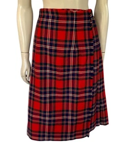 Tailored Pleated Wool Skirt Wmn 16-18 Adjust Waist 84-90cm KneeLength Red Tartan - Picture 1 of 9
