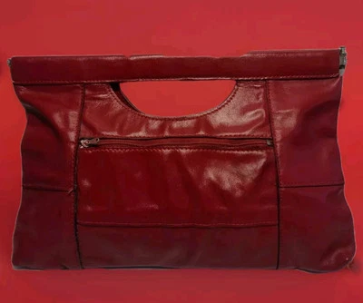 Bolso de Mano Vintage Cuero Genuino Rojo Doble Bisagra con Asa Superior Foto 1 de 4