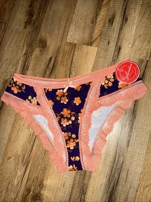 Nuevo con etiquetas Splendies SANTAMONICA Algodón XL Panty Azul Floral con Ribete de Encaje Melocotón Foto 1 de 4
