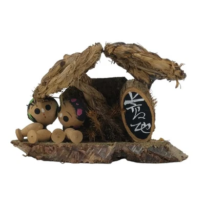 Japanese Wooden Kokeshi Doll Vtg Figurine 2 Kids Straw Mushroom Brown KF761 - Image 1 of 4