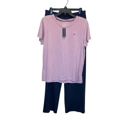 Tommy Hilfiger Conjunto de Pijama Cuello Redondo Camiseta Orquídea Pantalones Largos Azul Marino Grande Nuevo Foto 1 de 4