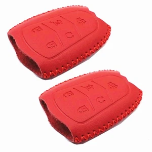 2Pcs Red Leather For Cadillac ATS CTS CT6 XT5 5 Buttons Key Case Fob Cover - Picture 1 of 4