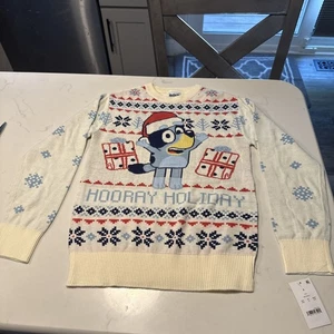 Bluey Merry Christmas Sweater “Hooray Holiday” Ivory Color SZ Youth Small NWT - Picture 1 of 10