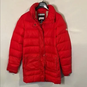 Hunter Womens Full Zip Red Puffer Jacket Black Size XS Coat Mid length - Picture 1 of 6