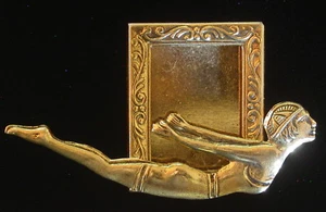 Swimmer Diver Female Photo Pin Brooch 24 kt Gold Plate - Picture 1 of 1