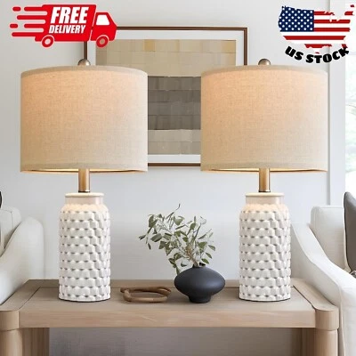 20.5" White Modern Ceramic Bedside Lamp Set of 2 for Bedroom Decor - Image 1 of 4