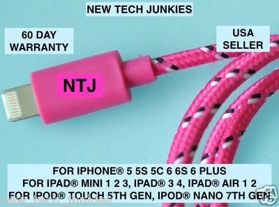 10FT LONG Braided USB data power Charger Cable for iPhone X 8 7 plus 6 5s iPod - Image 1 of 4