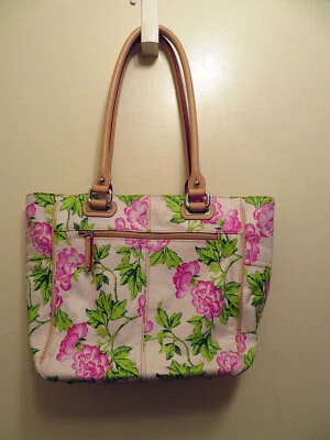 Bolso de Hombro Grande Tignanello Imitación Cuero Rosa Verde Floral Peonía Foto 1 de 4