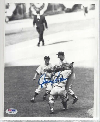 Johnny Podres Auto 8x10 B/W Photo Brooklyn Dodgers Last Out 1955 Series PSA Lot  - Image 1 of 2